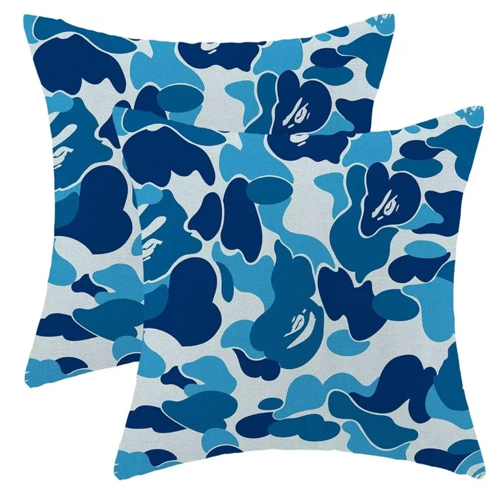 Set of 2 Blue Camouflage Abstract Throw Pillow Covers – 18x18”